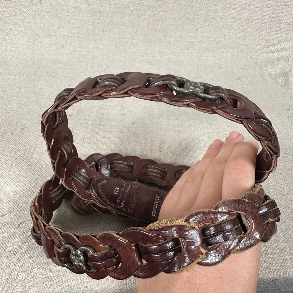Western‎ Brown Braided Genuine Leather Belt Silver Flower Concho Accents Size SM